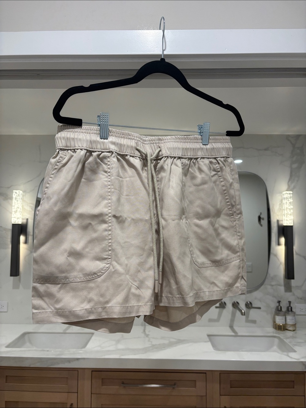 Quince Light Beige Drawstring Shorts